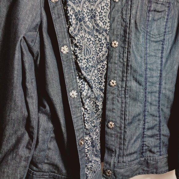 Chico's Size 3, Denim Jacket, Dark Blue, Embellished, Beautifully Lined, 3 = XL - Picture 7 of 12